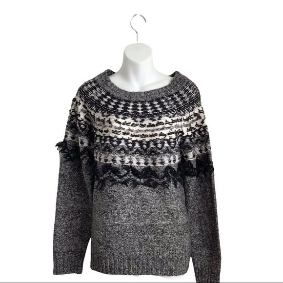 Vince Camuto Fairisle Fringe Crewneck Pullover Sweater Large - Picture 2 of 13